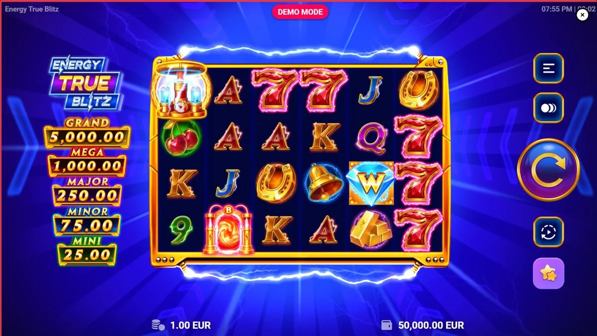 Tampilan visual slot Energy True Blitz dengan tema neon elektrik