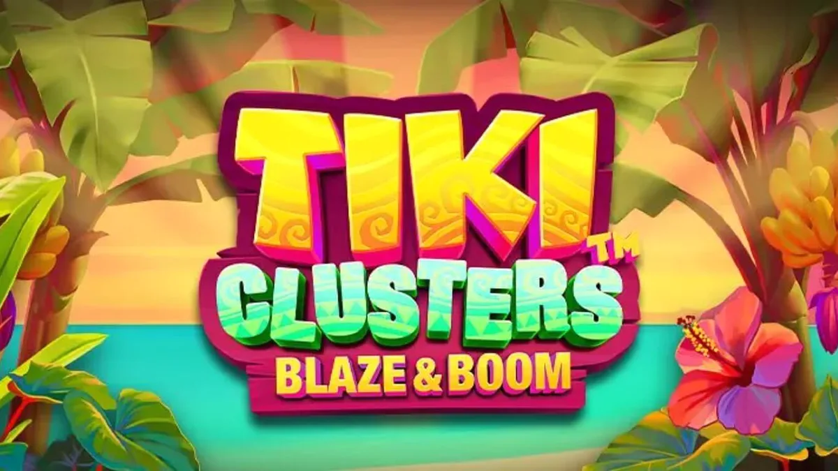 Tampilan visual slot Tiki Clusters Blaze & Boom dengan tema pulau tropis